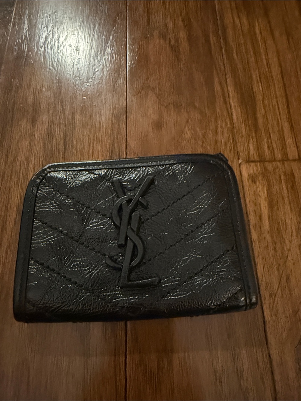 Saint Laurent Black Quilted Leather Card Holder with YSL Logo